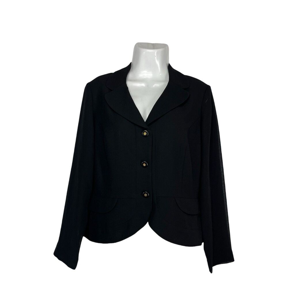 Danny & Nicole Blazer Jacket Black Women Size 12 Sheer Long Sleeve Button